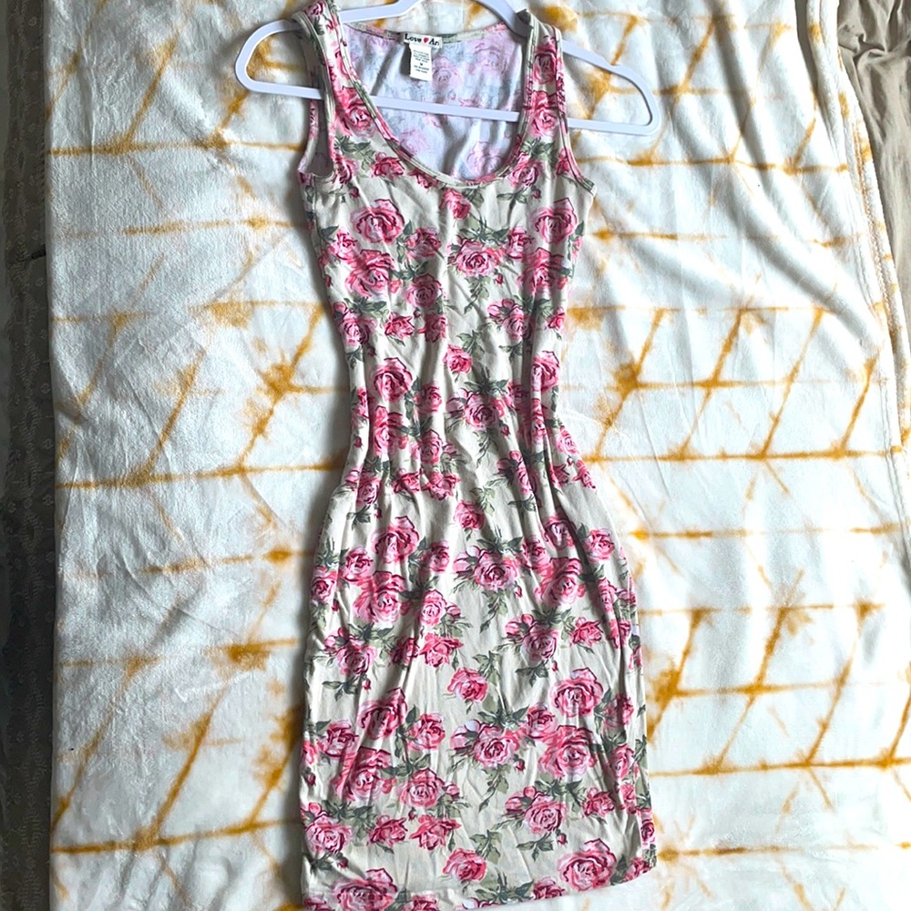 Cream pink rose dress